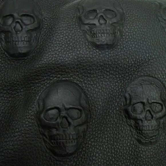 IO PELLE Made In Italy Black Skull Embossed Leather Hobo Shoulder Bag - Picture 6 of 6